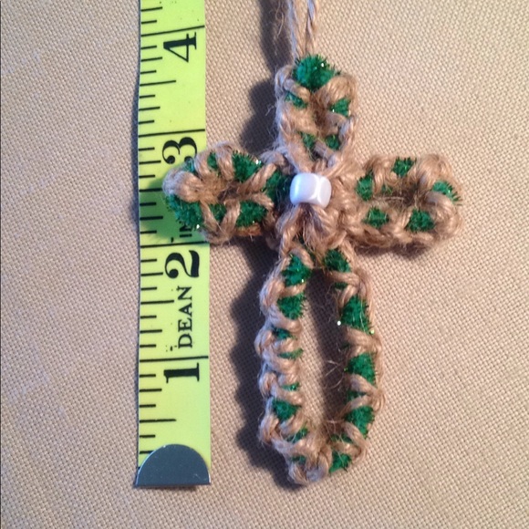 Set of 3 Ornaments Jute Cross Handcrafted Crocheted - Picture 2 of 4